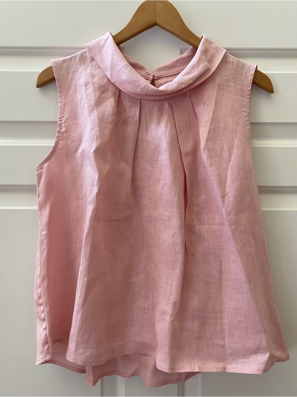 Lintico Linen Pink Roll Collar Sleeveless Top 100% Linen Medium